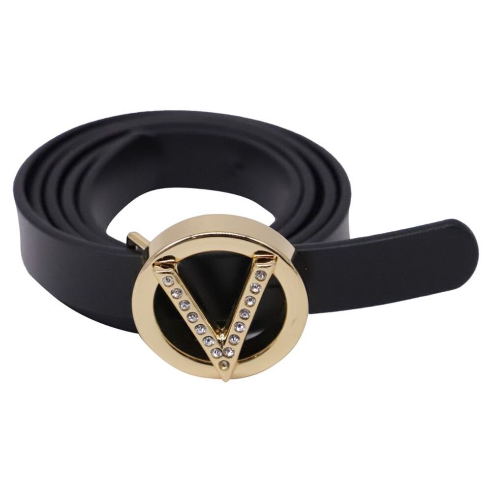 Valentino by Mario Valentino Embellished Logo Belt in Black Leather